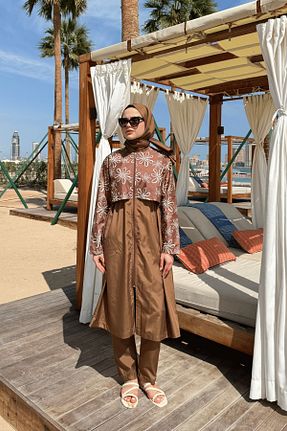 مایو حجاب قهوه ای زنانه چاپی lurex moda - کد 901067840