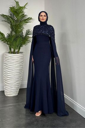 لباس مجلسی حجاب سرمه ای زنانه یقه ایستاده MERVEN AKYÜZ - کد 922171811