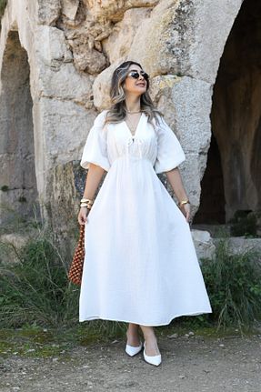 لباس سفید زنانه بافتنی bytugcekaya - کد 921881232