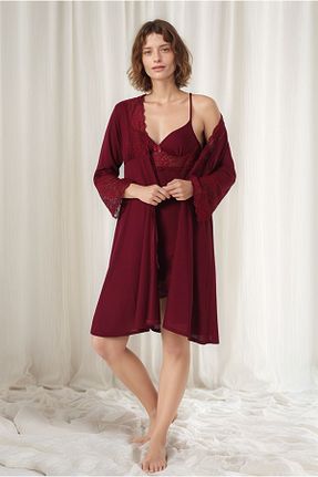ست لباس راحتی زرشکی زنانه ساده QKK - کد 854690919