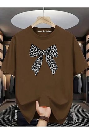 تیشرت قهوه ای زنانه اورسایز NEWSHİNE - کد 921921306