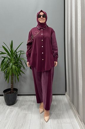 ست بالاتنه و پائین تنه حجاب بنفش Relaxed Ghisa - کد 921940801