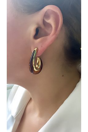 گوشواره جواهر قهوه ای برنجی VNS Accessories - کد 888505683