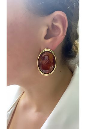 گوشواره جواهر قهوه ای برنجی VNS Accessories - کد 888174635