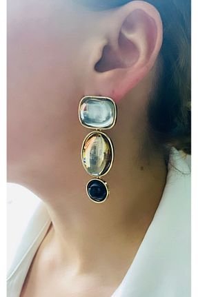 گوشواره جواهر قهوه ای برنجی VNS Accessories - کد 887993252