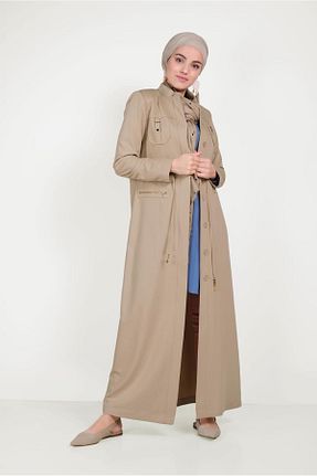مانتو بلند حجاب بژ زنانه مخلوط ویسکون Alvina - کد 867939254