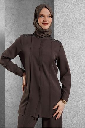 ست بالاتنه و پائین تنه حجاب قهوه ای زنانه رگولار Alvina - کد 899076911