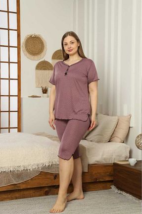 ست لباس راحتی بنفش زنانه طرح دار LİLA İÇ GİYİM - کد 922021940