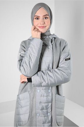 پالتو پشمی حجاب طوسی زنانه رگولار Alvina - کد 789854277
