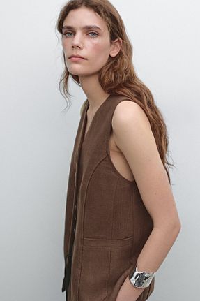 جلیقه قهوه ای زنانه اسلیم فیت Massimo Dutti - کد 922050436