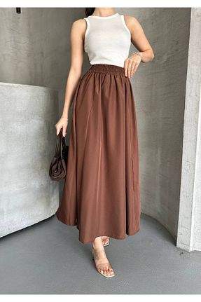 دامن قهوه ای زنانه ساتن Keshka - کد 922092190