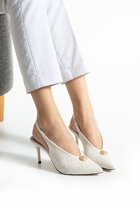 کفش استایلیتو سفید پاشنه نازک Güllü Shoes - کد 922100637