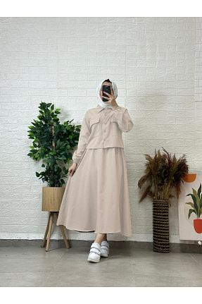ست بالاتنه و پائین تنه حجاب بژ زنانه رگولار MODA CEYDA - کد 922067671