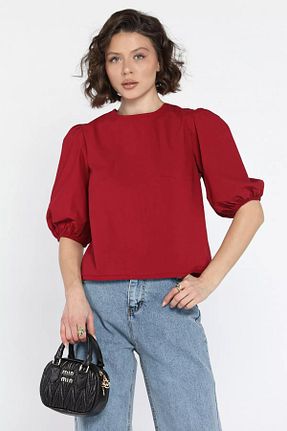 بلوز زرشکی زنانه رگولار GÜLSELİ - کد 922139375