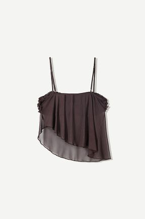 تیشرت قهوه ای زنانه یقه دگاژه Bershka - کد 922934408