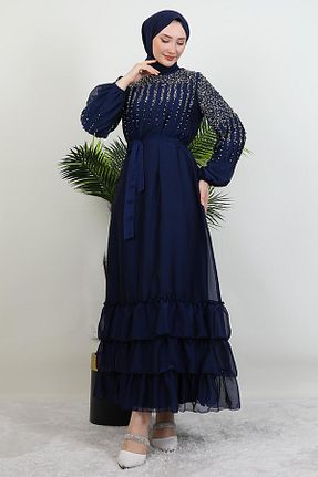 لباس حجاب سرمه ای رگولار GİYZAMİLA - کد 929603261