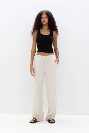 شلوار سفید زنانه کتان Pull & Bear - کد 922152191