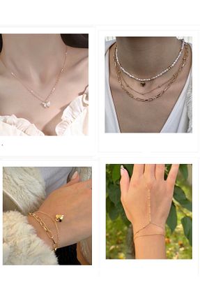 گردنبند استیل ( فولاد ) طلائی زنانه Tasarım - کد 922947005