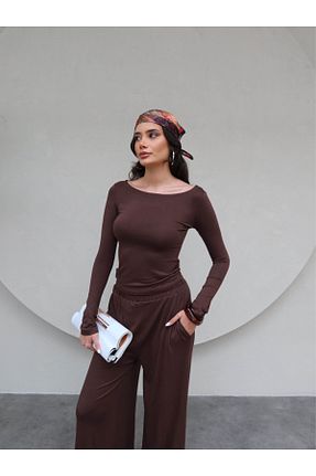 ست گرمکن قهوه ای زنانه مخلوط ویسکون ESRAHELVACI - کد 922198422