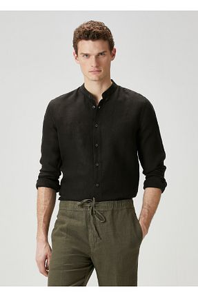 پیراهن مشکی مردانه یقه پیراهنی 120% Lino - کد 923015132