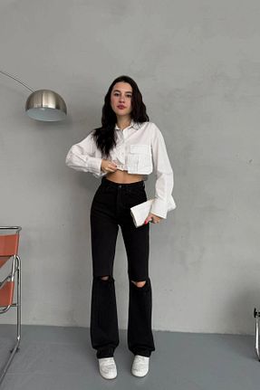 شلوار جین مشکی زنانه پاچه گشاد bacc - کد 922246718