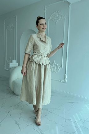 ست بالاتنه و پائین تنه بژ زنانه بافتنی HELİS BUTİK - کد 922273050