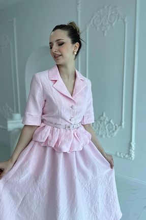 ست بالاتنه و پائین تنه صورتی زنانه بافتنی HELİS BUTİK - کد 922273040