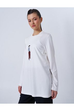 تونیک حجاب سفید زنانه پنبه ای Kayra - کد 922275040