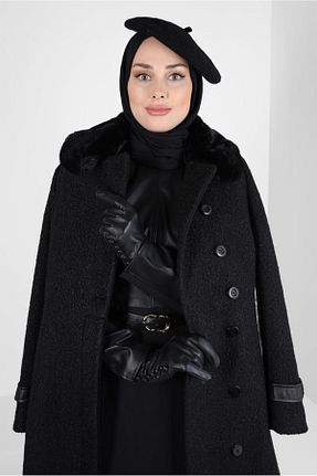 پالتو پشمی حجاب مشکی زنانه رگولار Alvina - کد 791025047