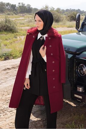 پالتو پشمی حجاب زرشکی زنانه رگولار Alvina - کد 789853793