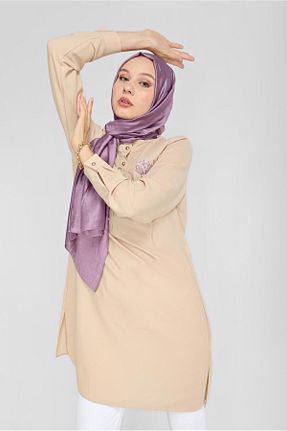 تونیک حجاب بژ زنانه پلی استر Alvina - کد 874940033