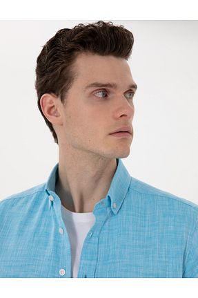پیراهن فیروزه ای مردانه اسلیم فیت Pierre Cardin - کد 922385118