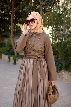 پیراهن حجاب قهوه ای زنانه رگولار LOCCO - کد 922374796