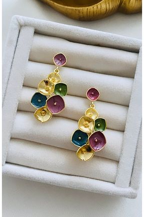 گوشواره جواهر زرد برنجی VNS Accessories - کد 922386668