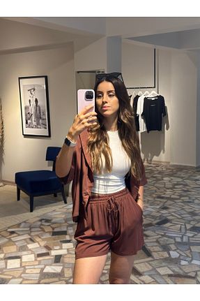 ست بالاتنه و پائین تنه قهوه ای زنانه بافتنی Butik - کد 922387011