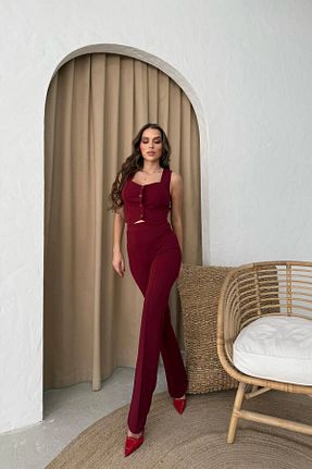ست بالاتنه و پائین تنه زرشکی زنانه بافتنی YUTA WEAR - کد 922387826