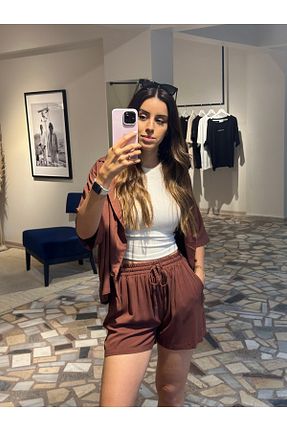 ست بالاتنه و پائین تنه قهوه ای زنانه بافتنی Butik - کد 922387011