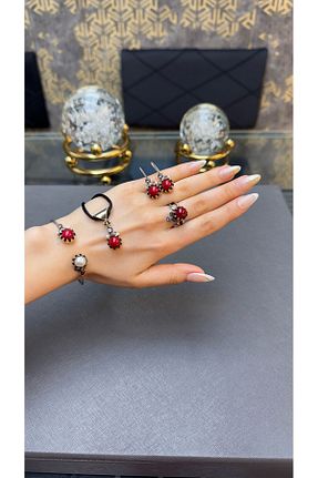 ست نقره قرمز زنانه 4 تایی Gümüşhanesi - کد 922439317