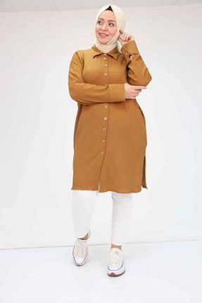 تونیک سایز بزرگ قهوه ای زنانه بافتنی Eslina - کد 922467986