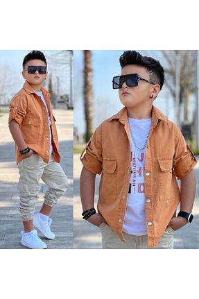 ست بالاتنه و پائین تنه نارنجی بچه گانه بافتنی gül garden - کد 923137267