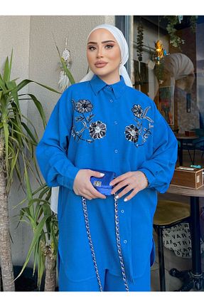 ست بالاتنه و پائین تنه آبی زنانه رگولار SAHRA BUTİK - کد 857371515