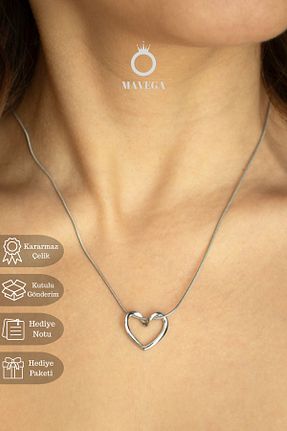 گردنبند استیل ( فولاد ) طوسی زنانه استیل ضد زنگ MAVEGA - کد 881806026