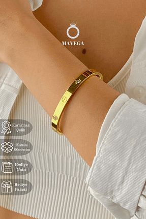 دستبند استیل (فولاد) زرد زنانه استیل ضد زنگ MAVEGA - کد 881840520
