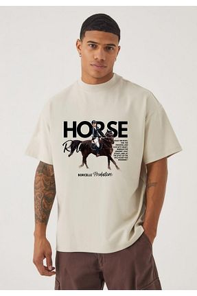 تیشرت بژ زنانه اورسایز SEA HORSE - کد 922648910