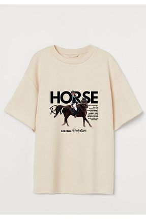 تیشرت بژ زنانه اورسایز SEA HORSE - کد 922648910