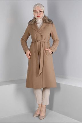 پالتو پشمی حجاب قهوه ای زنانه رگولار Alvina - کد 797085834