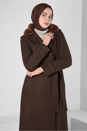 پالتو پشمی حجاب قهوه ای زنانه رگولار Alvina - کد 789854932
