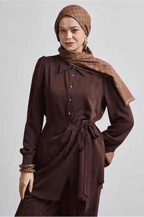 ست بالاتنه و پائین تنه حجاب قهوه ای زنانه رگولار Alvina - کد 922659409