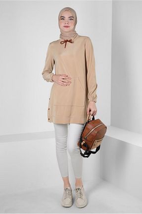 تونیک حجاب بژ زنانه پلی استر Alvina - کد 857079966