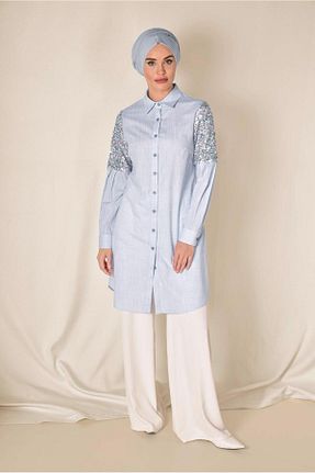 تونیک حجاب آبی زنانه پنبه پلی استر Alvina - کد 874939252
